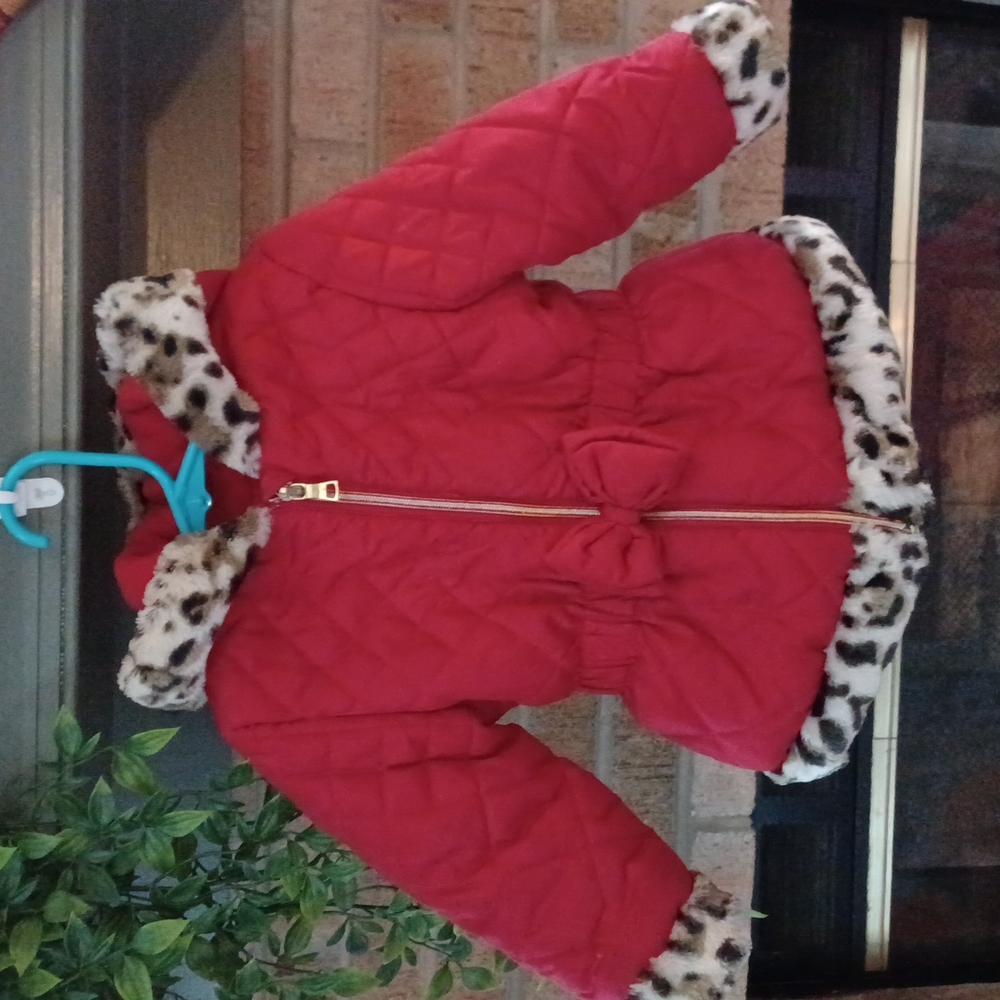 24M/2T baby/toddler puffer coat with leopard print trim
